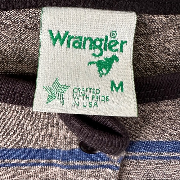 Wrangler Vintage 80's Shirt Striped Long Sleeve Medium Button Henley Retro - Picture 4 of 9